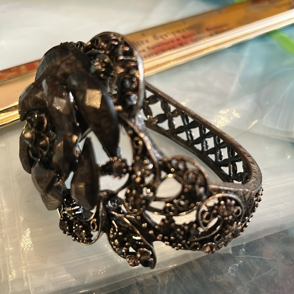 Black Rose Cuffed Bracelet , Large Statement Piece - image 6